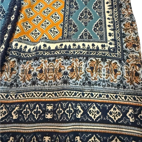 Umgee Open Fringe Hem Cardigan Kimono Patchwork Mix Print S/M Red Blue Yellow - Picture 9 of 14